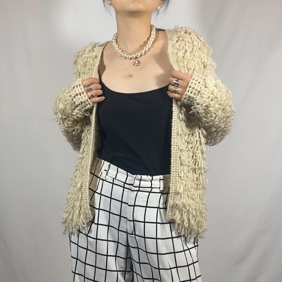 Xhilaration Oversized Beige Cream fuzzy open weave boho cardigan - Picture 3 of 11